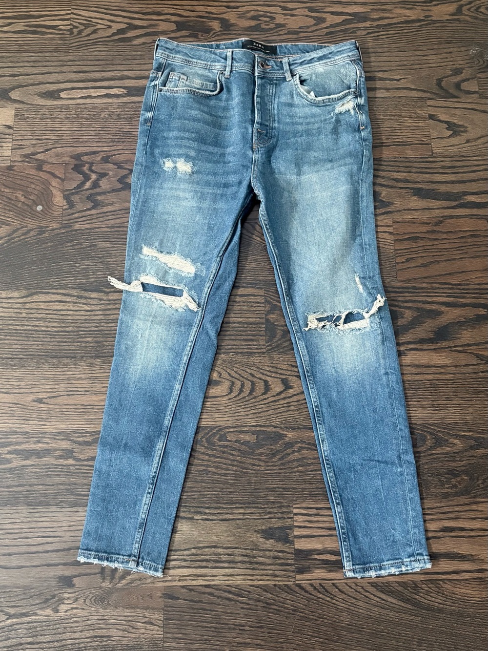 Zara Men's Distressed Blue Denim Jeans
